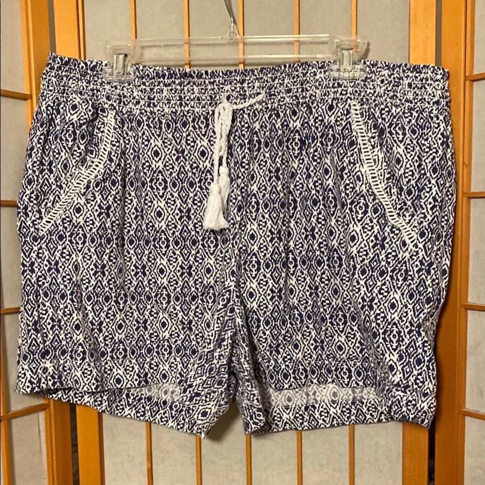 Briggs Navy Blue & White Patterned Linen Rayon Pull On Shorts Size XL